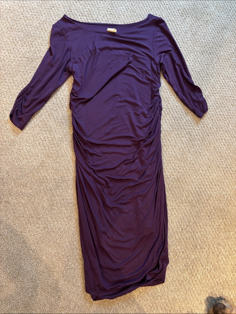 Women’s Maternity Boatneck Midi Dress with Ruched Sides